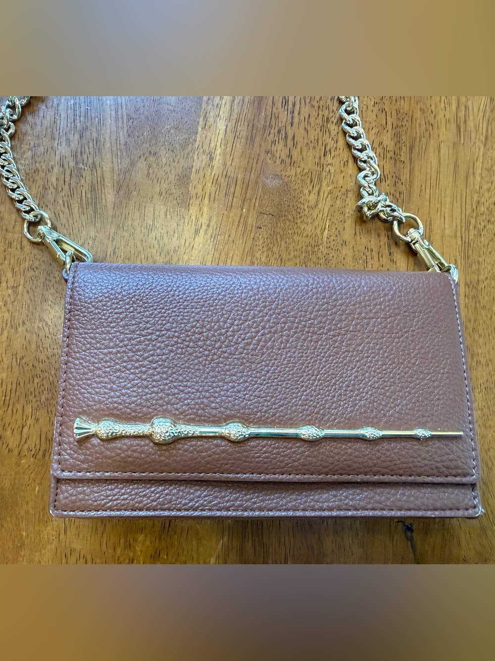 Harry Potter Loungefly Women's Brown Leather Chain Crossbody Bag - Gold Trim